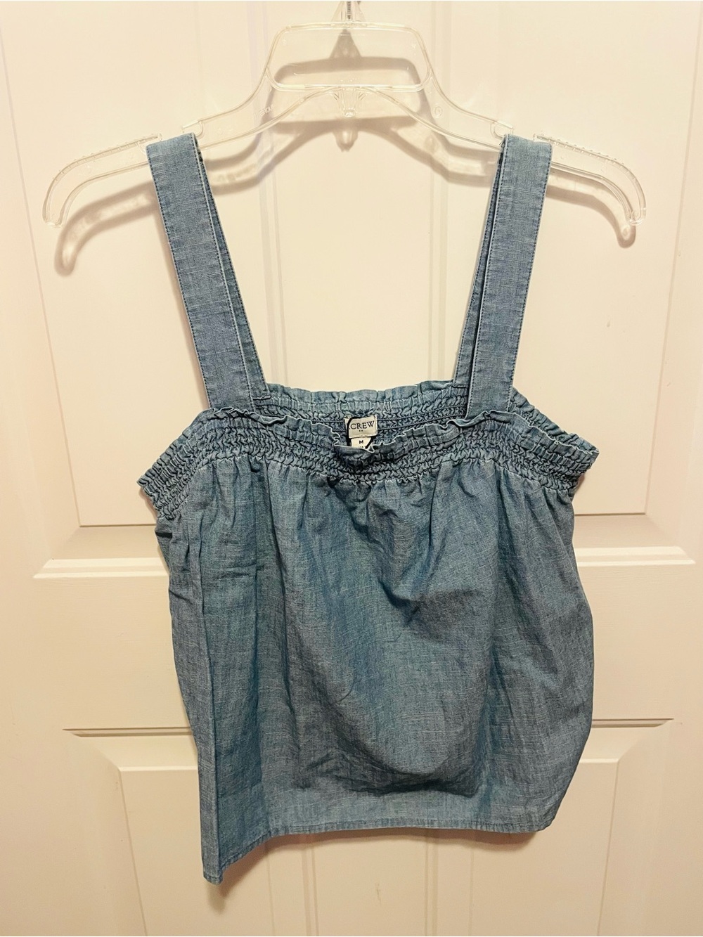 J. Crew Light Blue Chambray Smocked Trim Tank